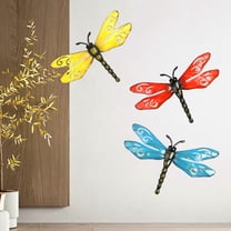 HAMPPLIES Dragonfly Wall Hanging 3Pcs Iron Metal Sculpture Assorted Color 15.7X9.8X0.4In Garden