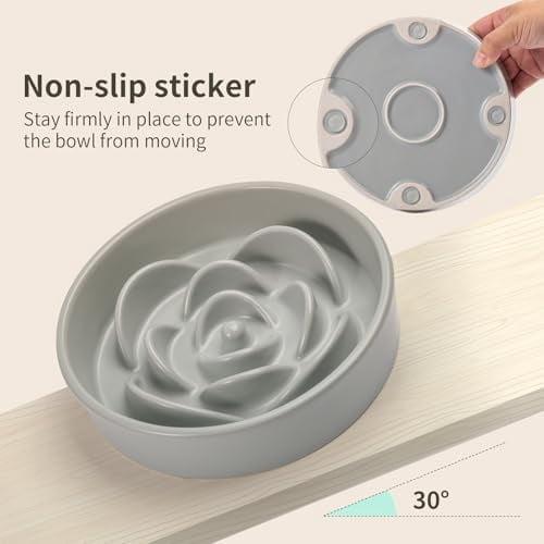 8.26 in Grey Dog Bowl Slow Feeder Ceramic for Medium and Large Breed,Pet Feeding Dog Food Water Dish Heavy Weighted,Puppy Bowl for Fast Eaters,Puzzle Slow Eating Dish Modern Maze