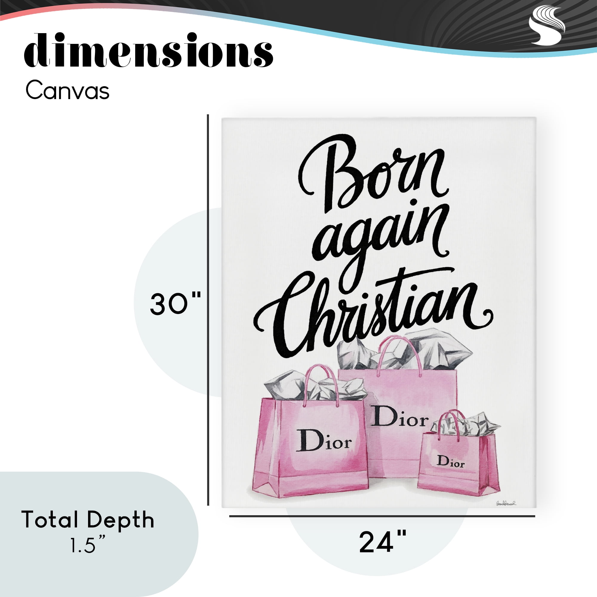 Pink Bags Born Again Christian Canvas Wall Art, design by Amanda Greenwood