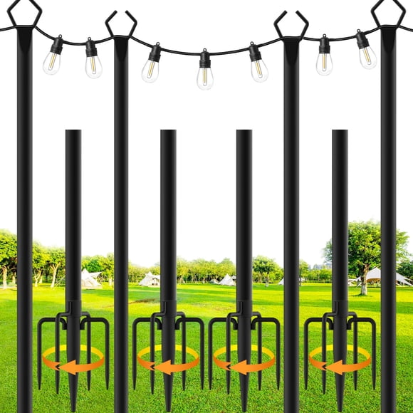 Postes para Luces de Cuerda SINLEY Paquete de 4 - Metal para Exterior, 3 m, con Horquilla
