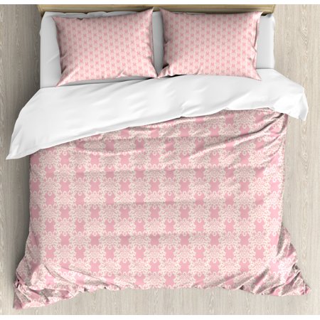 Pink Damask Duvet Cover Set Victorian Inspired Monochrome Floral