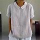 thumbnail image 1 of Blusa de lino y algodón para mujer, camisa de manga corta con solapa, de Color liso, cómoda e informal, estilo Simple, 2024, 1 of 5