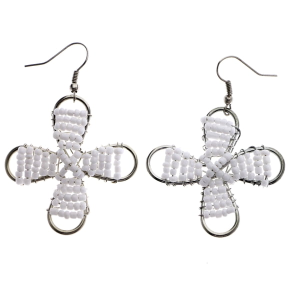 Mi Amore Flower Dangle-Earrings White/Silver-Tone