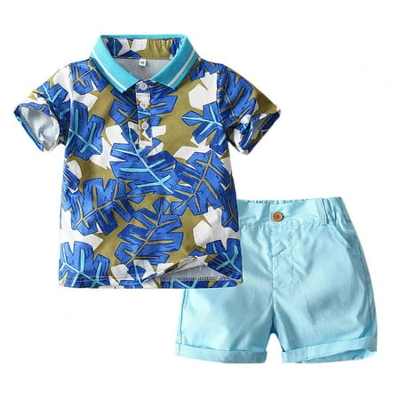 

LOVEBAY 1-6Y Toddler Baby Boy Summer Vacation Shorts Sets Kids Short Sleeve Button down Leaves Floral Print Shirt+Solid Shorts Casual Beach Hawaiian Outfit (Style R)