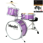 Mendini by Cecilio 13 Inch 3-Piece Kids / Junior Drum Set with Adjustable Throne, Cymbal, Pedal, Drumsticks & Lesson Book, Metallic Purple, MJDS-1-PL