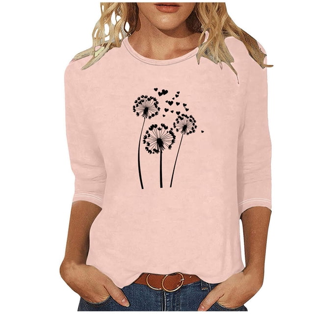 Mefallenssiah Blouses pour Femmes T-Shirts de Mode Décontractés Col Rond Manches 3/4 T-Shirt Ample Hauts Blouses
