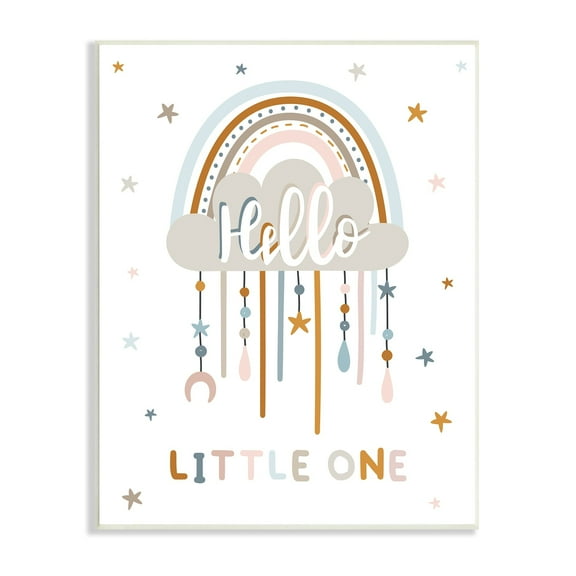 Stupell Industries Hello Little One Patterned Stars Nursery Rainbow Graphic Art Unframed Art Print Wall Art, Design by Angela Nickeas