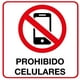 thumbnail image 1 of Señalamiento: "Prohibido el uso de celulares", blanco y rojo. Impreso en plástico estireno calibre 40, medidas: 20 x 20 cm, ideal para interiores y exteriores. Letrero, Señal cuadrada prohibitiva., 1 of 4
