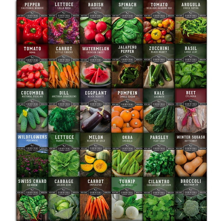 Survival Garden Seeds 30 Pack Home Garden Collection Kit - 18,500+ Heirloom Vegetable, Tomato, Herb Plant Seeds - Grow Your Own Emergency Food