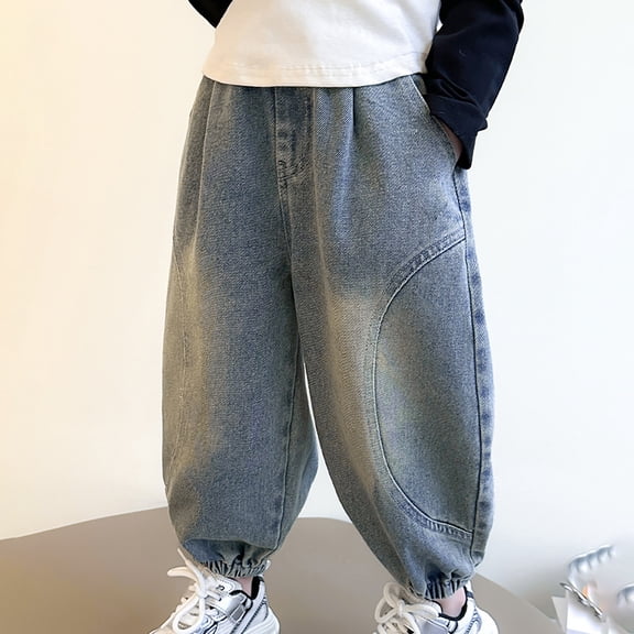 Girls Jeans Elastic High Waist Wide Leg Trousers Comfort Kids Pants 3-4 Years