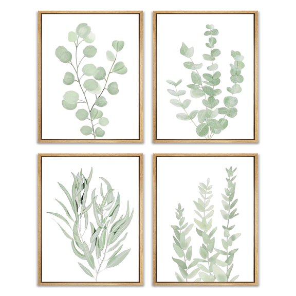 Drsoum Framed Botanical Plant Canvas Wood Wall Art Green Sage Eucalyptus Leaf Picture 8"x10"x4pcs
