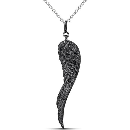 Round-Cut Black Diamond Accent Sterling Silver Angel Wing Pendant, 18
