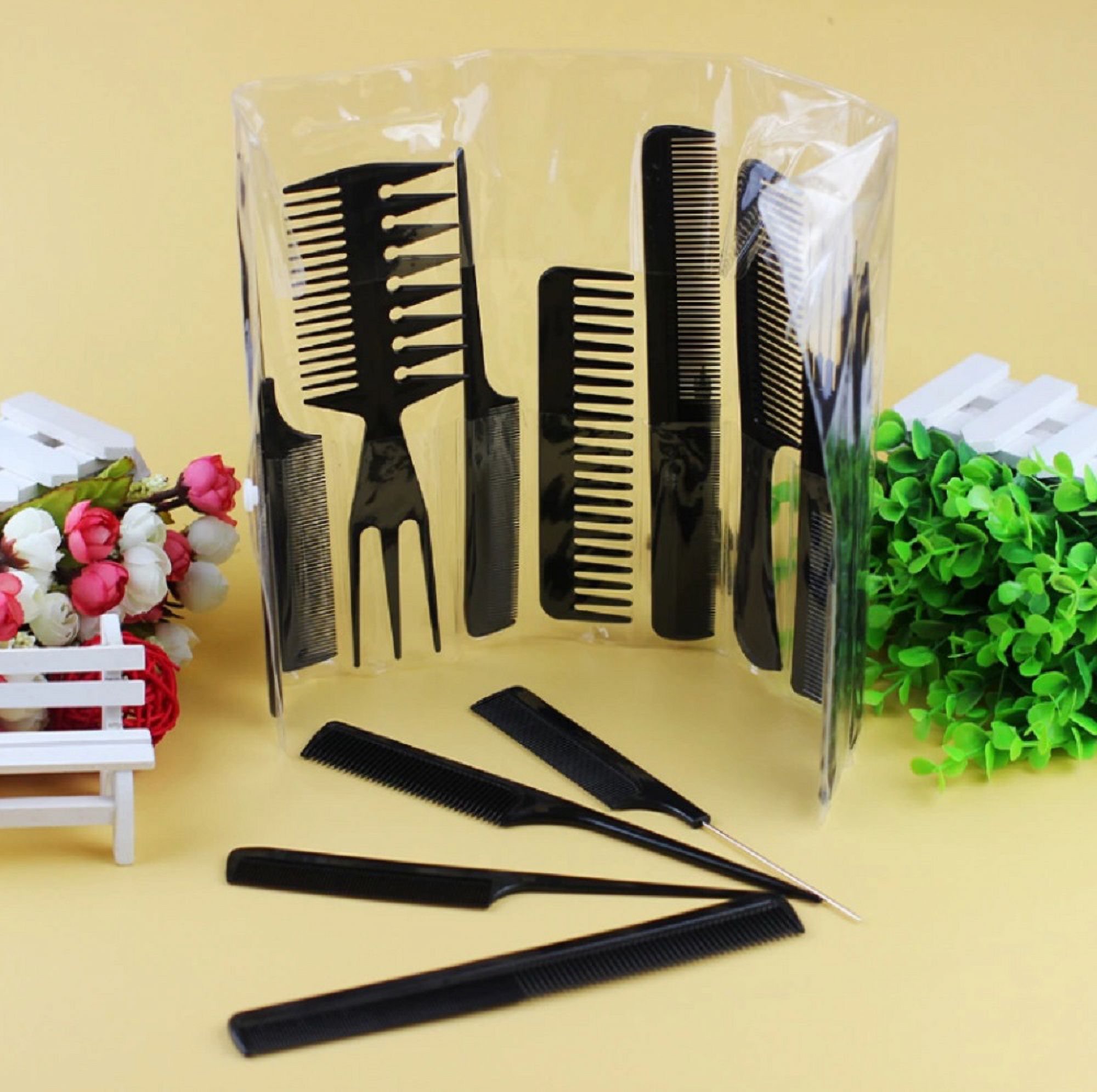 10-Piece Professional Salon Hairdressing Comb Set  Durable Anti-Static Plastic Barber Combs for All Hair Types & Styling Needs TIKA