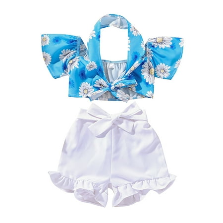 

Summer Toddler Baby Girl Clothes Off Shoulder Ruffle Sling Crop Tops Short Pants 2Pcs Outfits