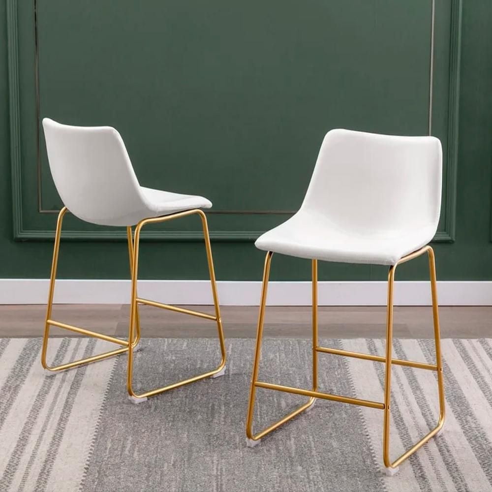 Heavenly Collection PU Stool, Counter PU Stool, Modern Stool with Gold Legs, Kitchen Stool, Restaurant Stool, Island Stool, with Footrest - Set 2