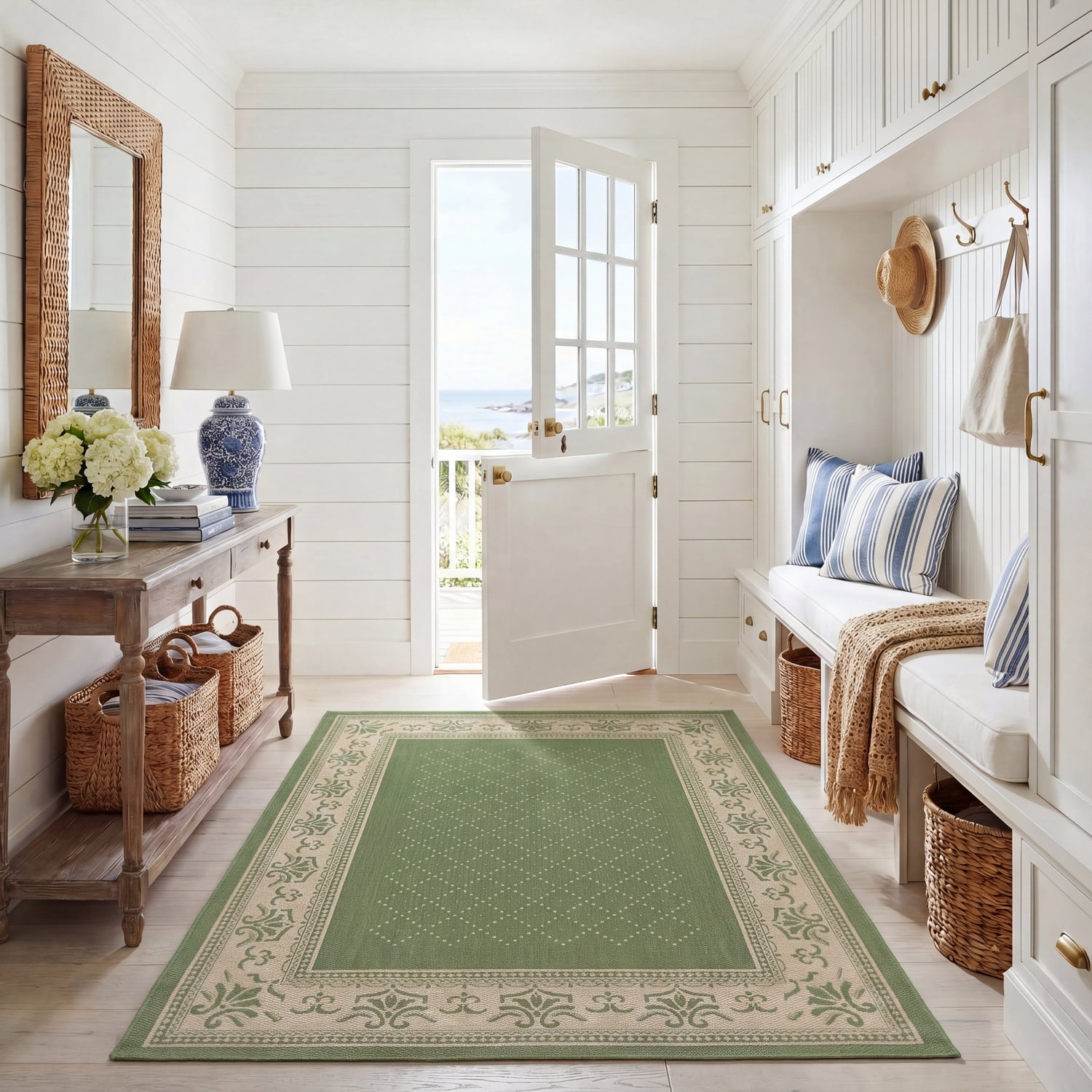 Safavieh Courtyard Eva Oriental Indoor/Outdoor Area Rug, Olive/Natural, 5'3" x 7'7"