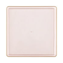 EcoQuality 10.75" inch Disposable Square Translucent Pink Plastic Plates with Gold Rim, China Like Party Plates, Heavy Duty Dinner Plate, Salads, Weddings, Baby Showers, Catering, Non Toxic (10)