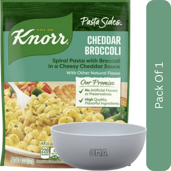 Knorr Cheddar Broccoli Fusilli Pasta Sides – 4.3 oz Pouch- With White Bowl By OMA