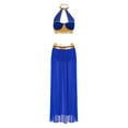 thumbnail image 6 of Zaldita Woman Belly Dance Outfits Hater Neck Backless Cutout Crop Top With Flowy Split Skirts Blue M, 6 of 7