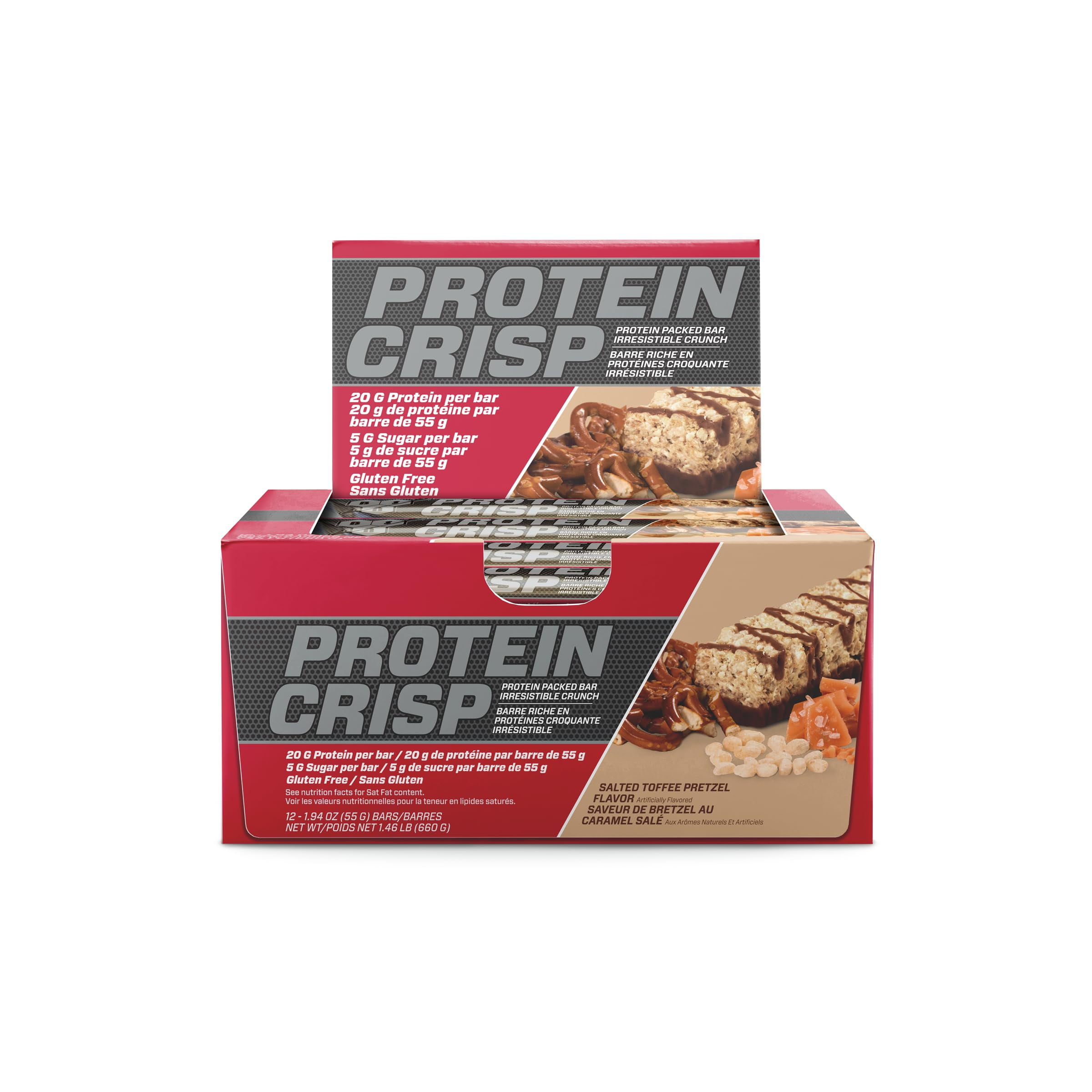 Protein Crisp, Protein Packed Bar, Salted Toffee Pretzel, 12 Bars, 1.94 oz (55 g) Each, BSN