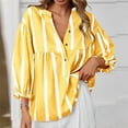thumbnail image 4 of Trendy Striped Tops for Women 3/4 Length Puff Sleeve Dressy Casual V Neck Blouses Loose Button Up Shirts (XL, Yellow), 4 of 6
