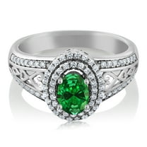 Gem Stone King 1.21 Cttw Green Simulated Emerald Ring for Women | 925 Sterling Silver | Oval 6X4MM | Available in Size 5, 6, 7, 8, 9