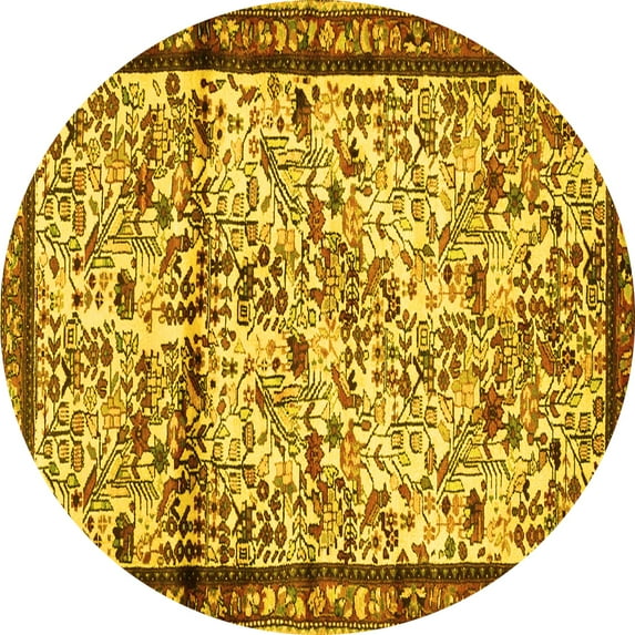 Ahgly Company Machine Washable Indoor Round Persian Yellow Traditional Area Rugs, 6' Round