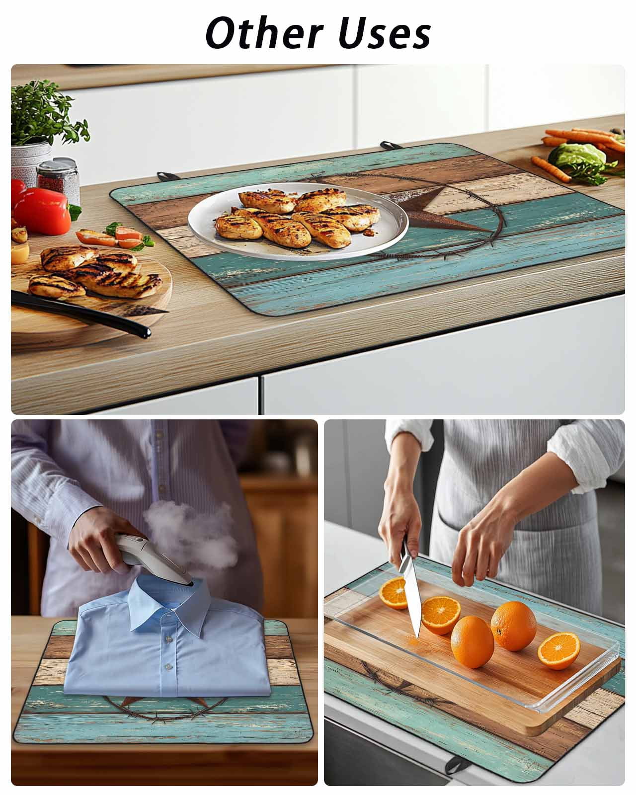 Stove Top Covers for Electric Stove 36x21 Inches, Teal Brown Blue Heat Insulation Fireproof Glass Cooktop Protector, Vintage Country Barn Star Wooden Grain Countertop Stovetop Cover for Kitchen