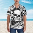 thumbnail image 4 of Balery Skull and palm leaves Print Men's Hawaiian Shirts Short Sleeve Beach Shirt Relaxed Fit Vacation Button Down Shirts-Medium, 4 of 9