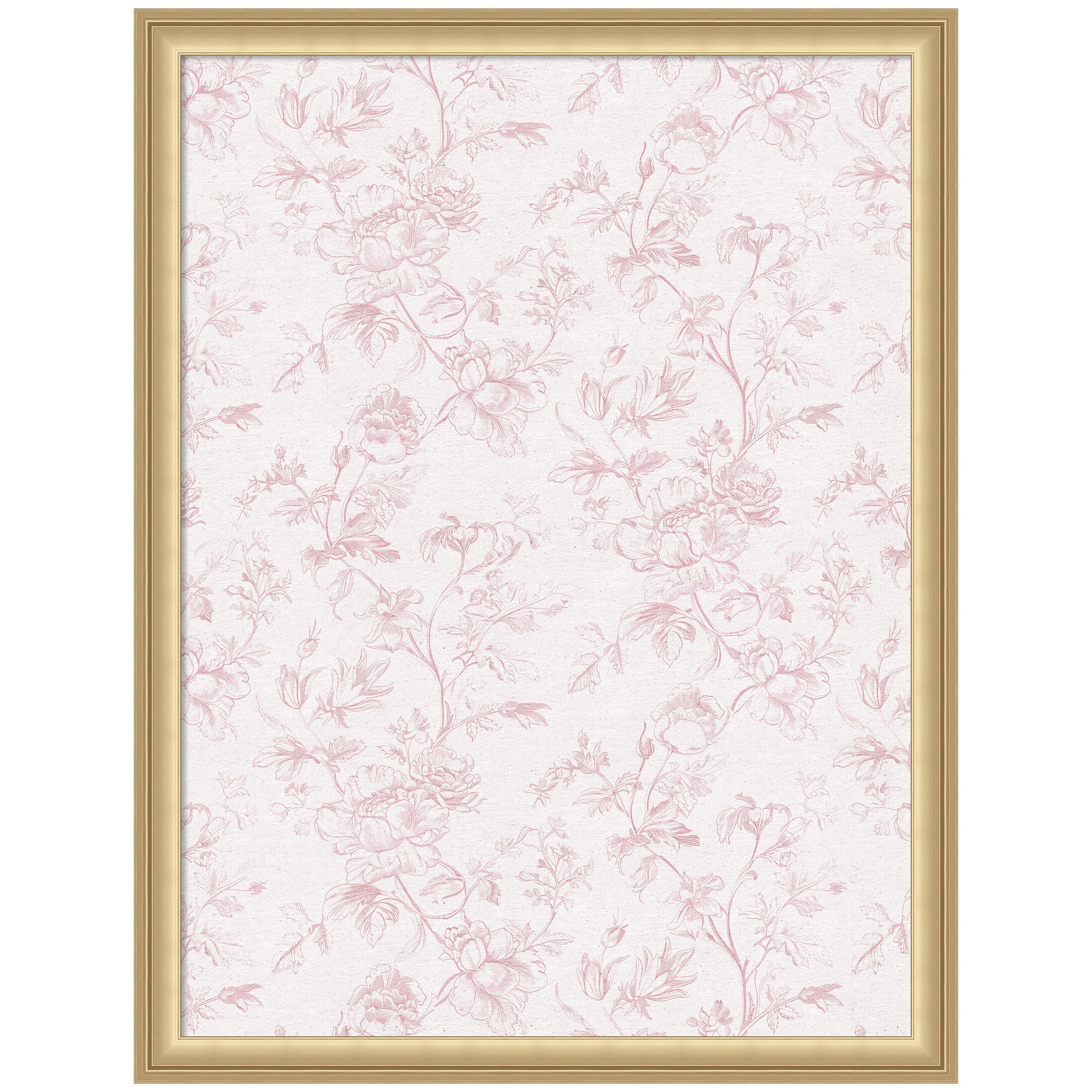 Kate and Laurel Framed Fabric Pinboard 20 x 26, Pink and White Floral Toile Printed Linen Casual Transitional Bulletin Board for Use as a Vision Board or Wall Organization, Florence Gold Frame