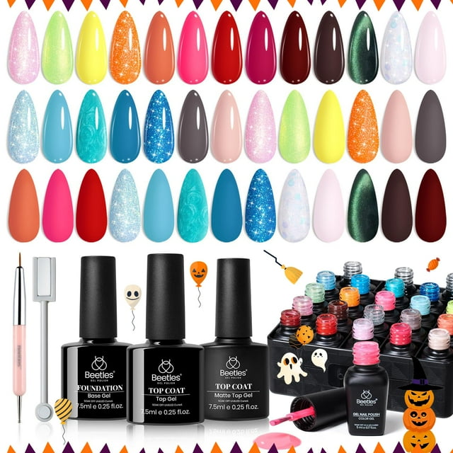 Set de esmaltes de uñas en gel Beetles, 20 colores, rosa, azul, verde y amarillo