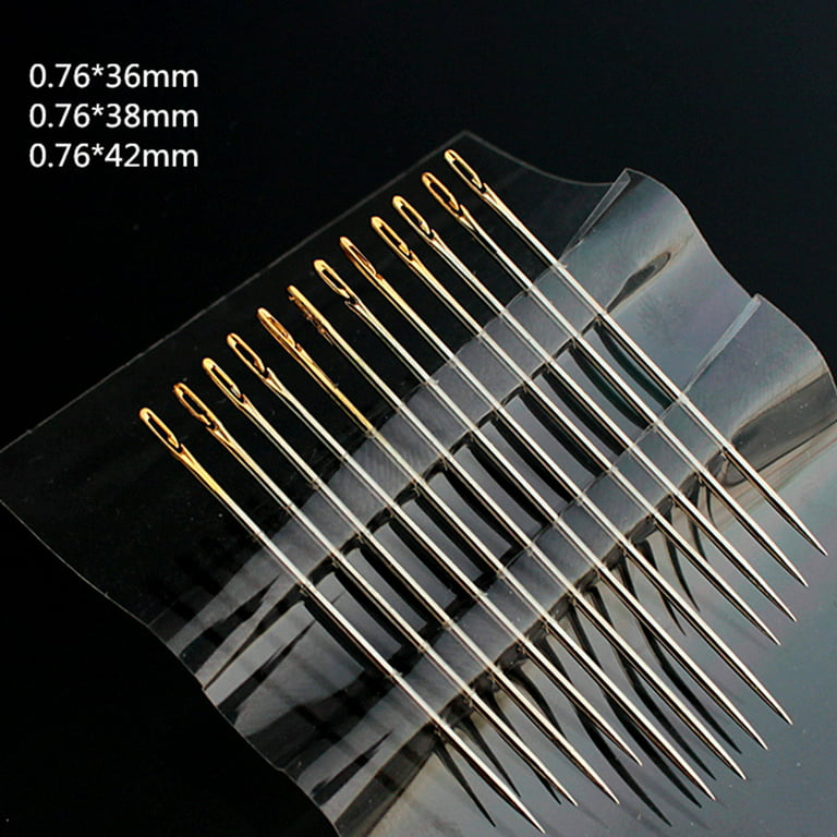 12 X Self Threading Sewing Needles Gold or Silver Eyes 3 Lengths 36mm 38mm  42mm 