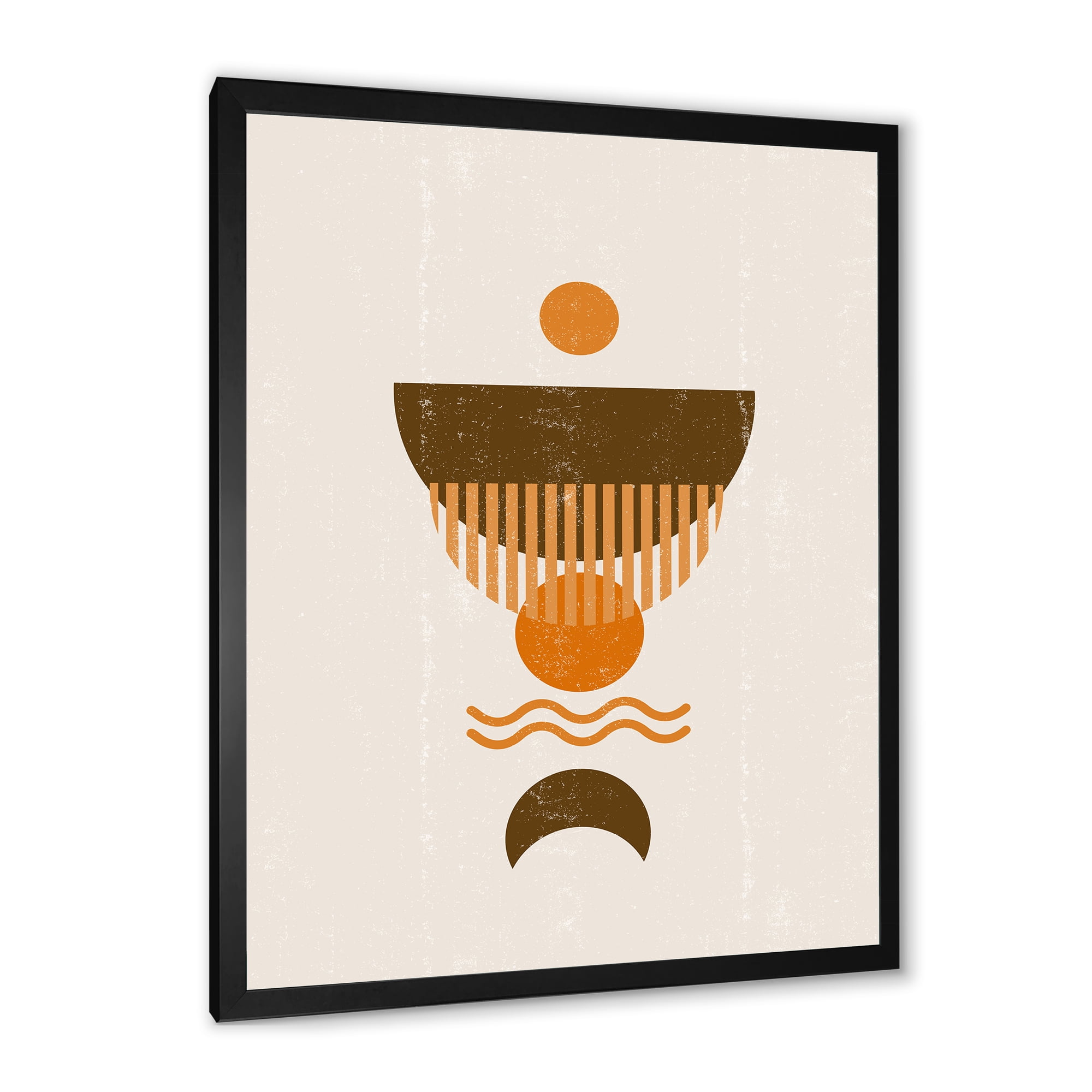 Designart 'Abstract Minimal Brown Moon and Orange Sun' Modern Framed Art Print