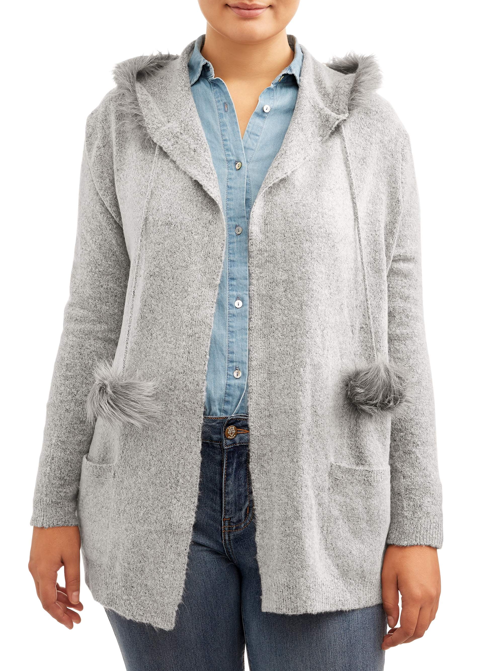 pom pom sleeve open cardigan