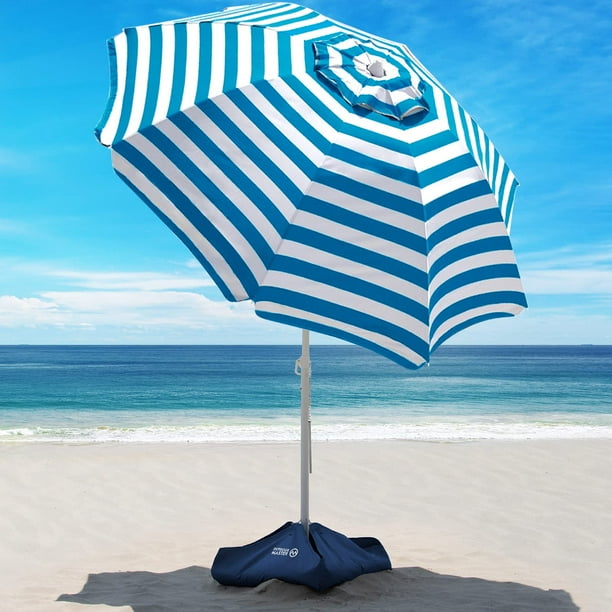 OutdoorMaster Beach Umbrella with Sand Bag - 6.5ft Beach Umbrella with Sand Anchor, UPF 50+ PU Coating with Carry Bag for Patio and Outdoor