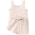 thumbnail image 1 of felwors Baby Girl Clothes Summer Toddler Ruffle Rib Knit Ruffle Vest Tank Tops & Shorts Cute Clothing Sets (Pink, 2-3 Years), 1 of 7