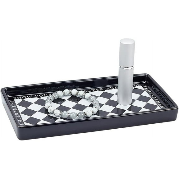 Ceramics Jewelry Plate Desktop Trinket Dish Ring Dish Holder Decorative Trinket Plate with Tartan Pattern for Storing Food Keys Jewelry Black 8x4.06x0.81 Black