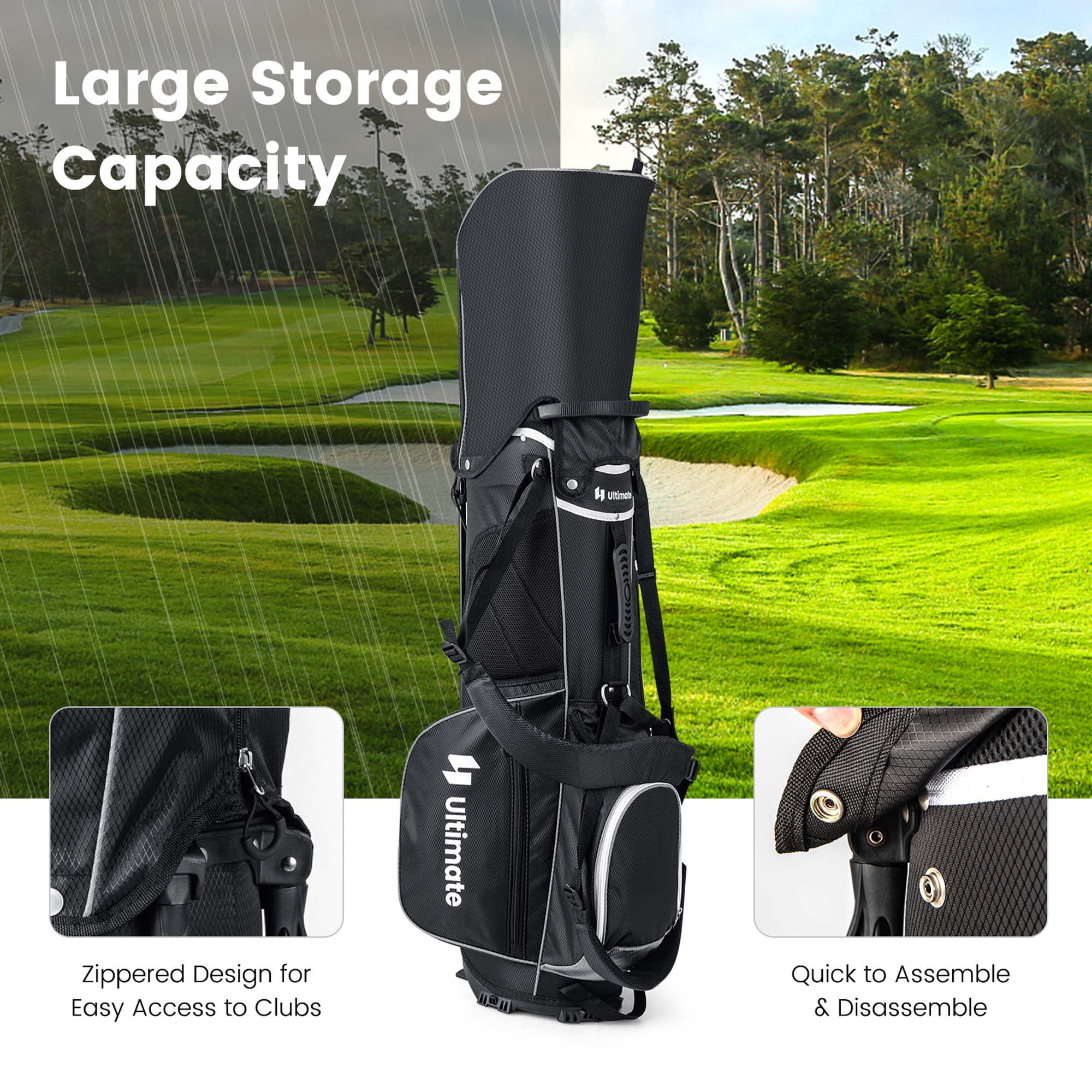 Costway Lightweight Golf Stand Bag with 14 Way Top Dividers 6 Pockets Cooler Bag Rain Hood Gray
