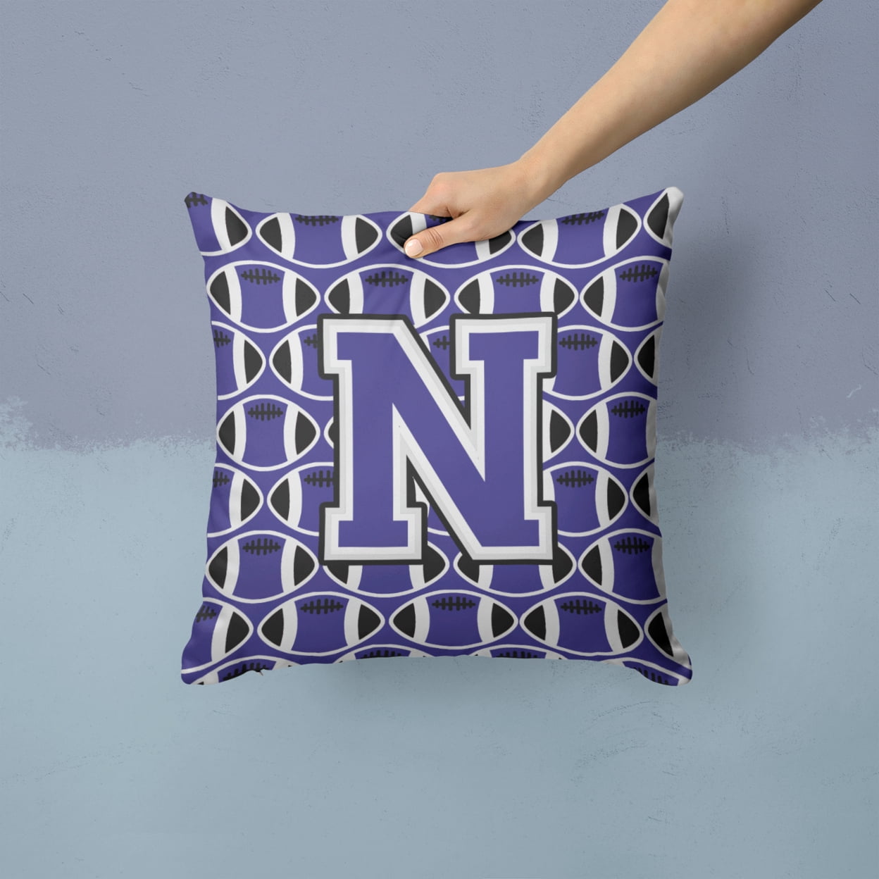 Letter N Football Purple and White Fabric Decorative Pillow