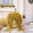 thumbnail image 4 of Decoración de pared de flores colgantes artificiales | 5 horquillas Violeta Simulación Rosas | Amarillo Naranja | Arreglo floral falso para bodas al aire libre, jardín, patio, balcón | Paquete de 2, 4 of 4