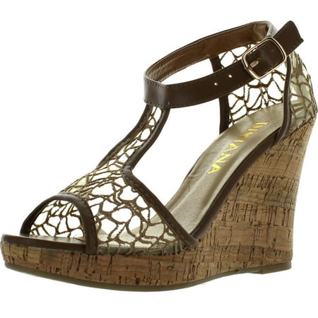 Diviana Womens KEALIE-25 Sheer Mesh Cork Platform Ankle Strap Wedge...