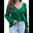 thumbnail image 3 of Suéteres de Otoño con Cuello Redondo de Crochet y Aberturas, Bonitos Suéteres de Invierno para Mujer, A Verde L, 3 of 9