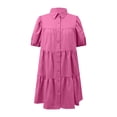 thumbnail image 6 of Dolkfu Retro Going Out Dresses Collared Mini Short Sleeve Pink Dresses Modern Solid Relaxed Fit Refined Shirt Dress Hot Pink,Xl, 6 of 6