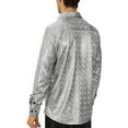 thumbnail image 5 of Feancey 70s Disco Shirt for Men's Button Down Long Sleeve Sparkly Glitter Shirt Shiny Party Prom Tops Silver XXXL, 5 of 6