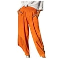 thumbnail image 2 of Summer Savings Clearance! Edvintorg Trousers For Women Plus Size Women's Clothing Solid Color Elastic Waist Cotton Linen Leggings Casual Pants With Pockets Orange M, 2 of 7