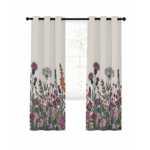 Autumn Plant Blackout Curtains for Bedroom Living Room, Vintage Watercolor Flowers Country 63 In Long Thermal Insulated Room Darkening Drapes Grommet Window Treatments, 52 x 63 In
