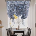 thumbnail image 3 of Navy Blue Floral Boho Tie Up Curtains 45 Inches Long, Kitchen Window Curtains Over Sink, Ethnic Tribe Abstract Art Flower Small Window Curtains Shade Balloon Curtains Valances for Bedroom 34"x45", 3 of 8
