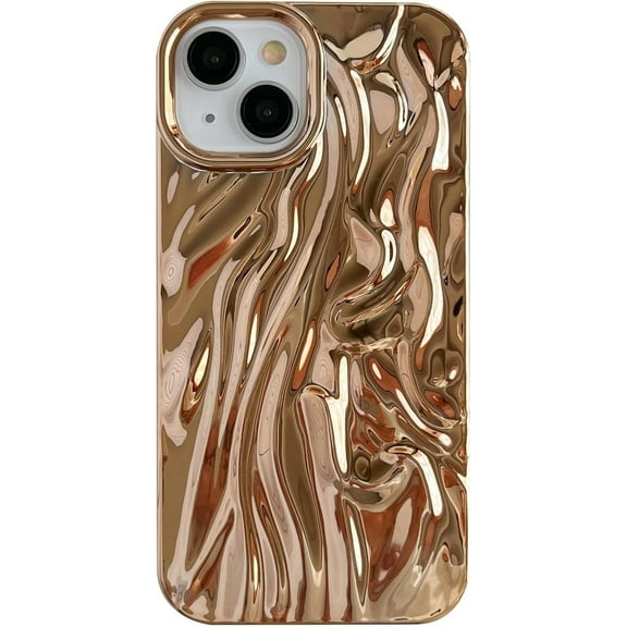 for iPhone 14 Case,Pleated Water Ripple Chrome Wave Pattern Soft Compatible with iPhone Case (Gold,iPhone 14)