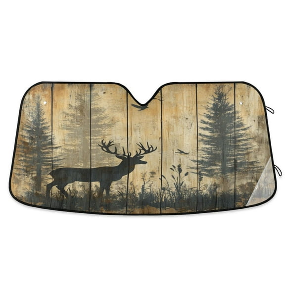 Qxltty Forest Deer Shadow Car Windshield Sunshades Foldable UV Rays Sun Visor Protector Keep Your Vehicle Cool 53×23.5in