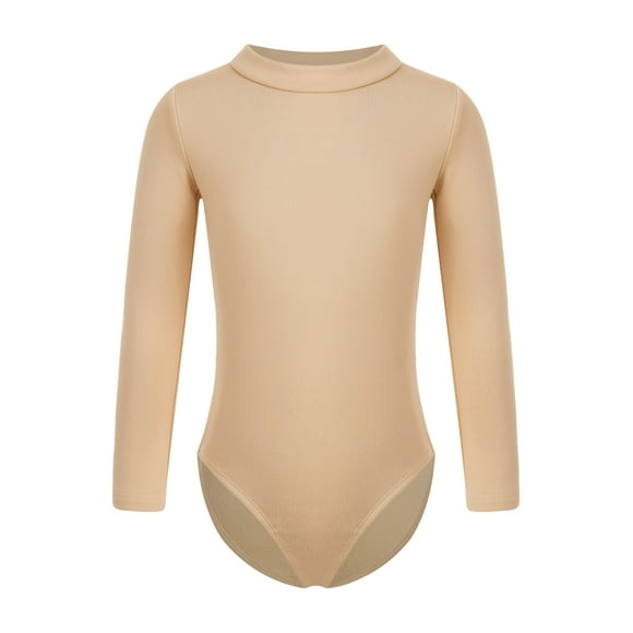YiZYiF Kids Girls Long Sleeve Gymnastics Leotard Ballet Dance Bodysuit Dancewear Solid Color Warm-up Unitard Mock Neck 140